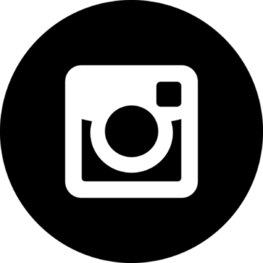 Instagram logo: a white camera inside a white square on a black circle background.