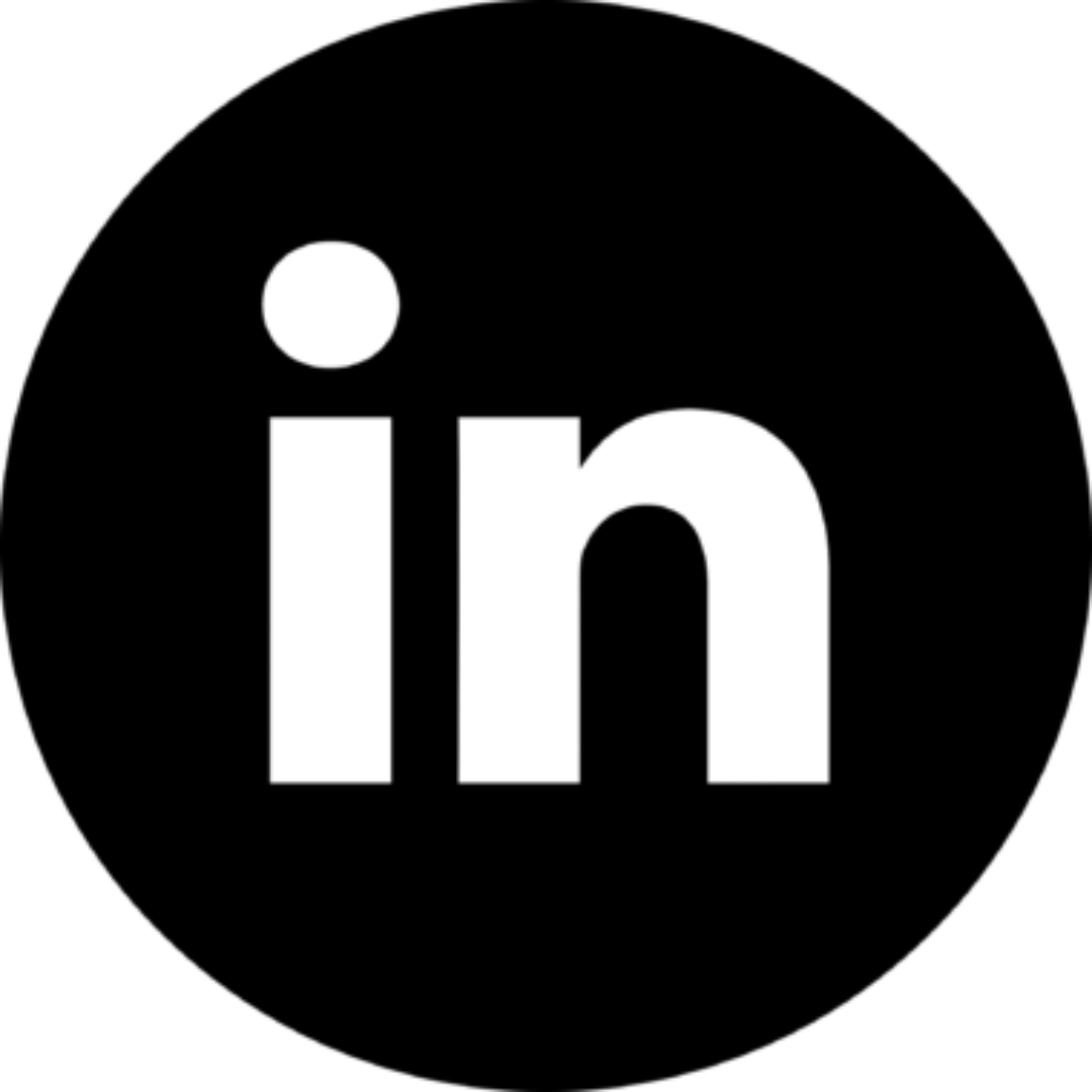 LinkedIn logo: a white lowercase "in" on a black circular background.